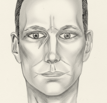 Retrato artístico realizado a lápiz que muestra el rostro de un hombre de facciones serenas y mirada profunda. Un dibujo original de Anlli Murillo que simboliza el duelo y memoria tras la mudanza infinita de un padre.